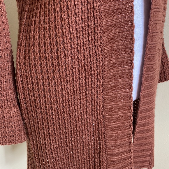 Fall Brown Open Front Knit Cardigan Sweater - Picture 3 of 5